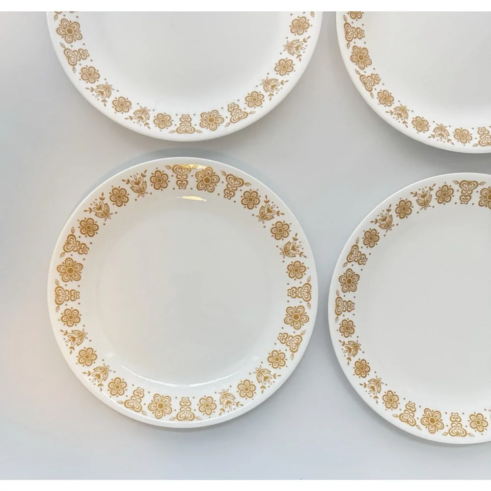 Set of 4 Corelle BUTTERFLY GOLD Pattern Dinner Plates 10.25
